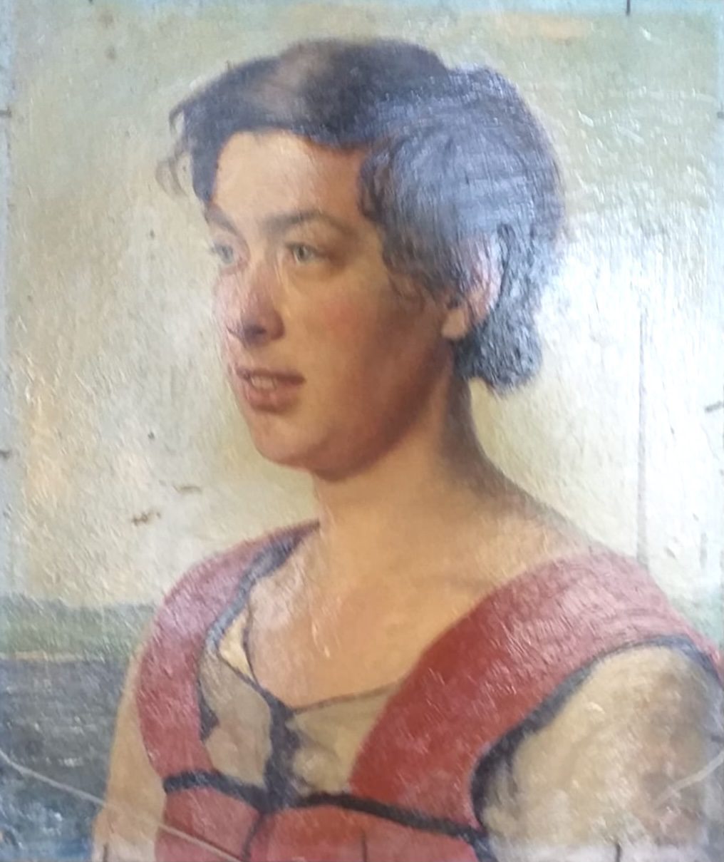 Portretstudie Riek Haar met rood hesje (1934)